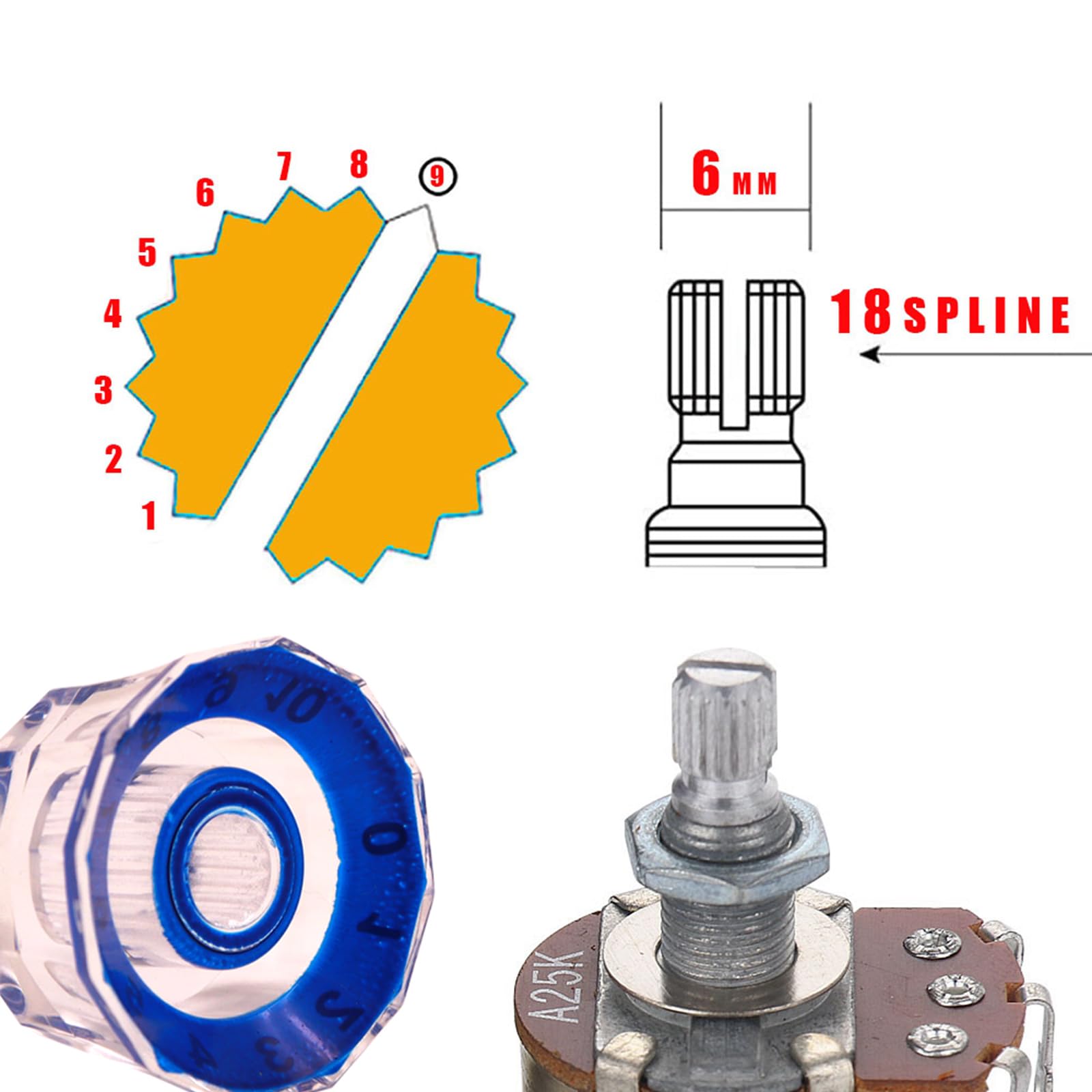 4Pcs Dodecagon Design Transparent Electric Guitar Knobs Clear Blue Speed Volume Tone Control Knob For Prs/Lp/Sg/Les Paul Guitar