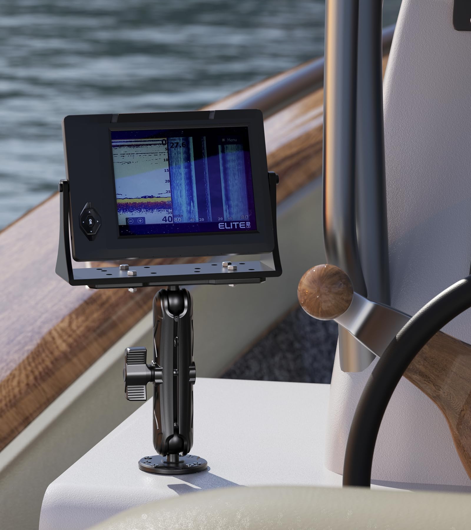 Vazeswin Aluminum Alloy Fish Finder Mount With B Size 1'' Ball Rectangle Plate & Round Base, 5.9'' Long Arm Marine Electronic Mo