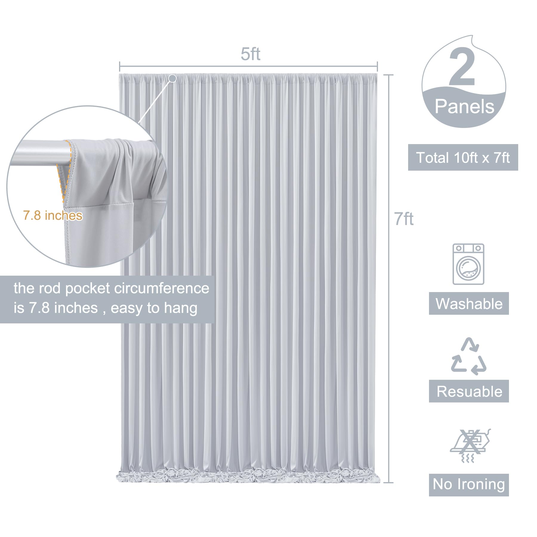 10Ft X 7Ft Silver Grey Backdrop Curtain For Parties Wedding Wrinkle Free Backdrop Drapes Panels For Baby Shower Birthday Photo P