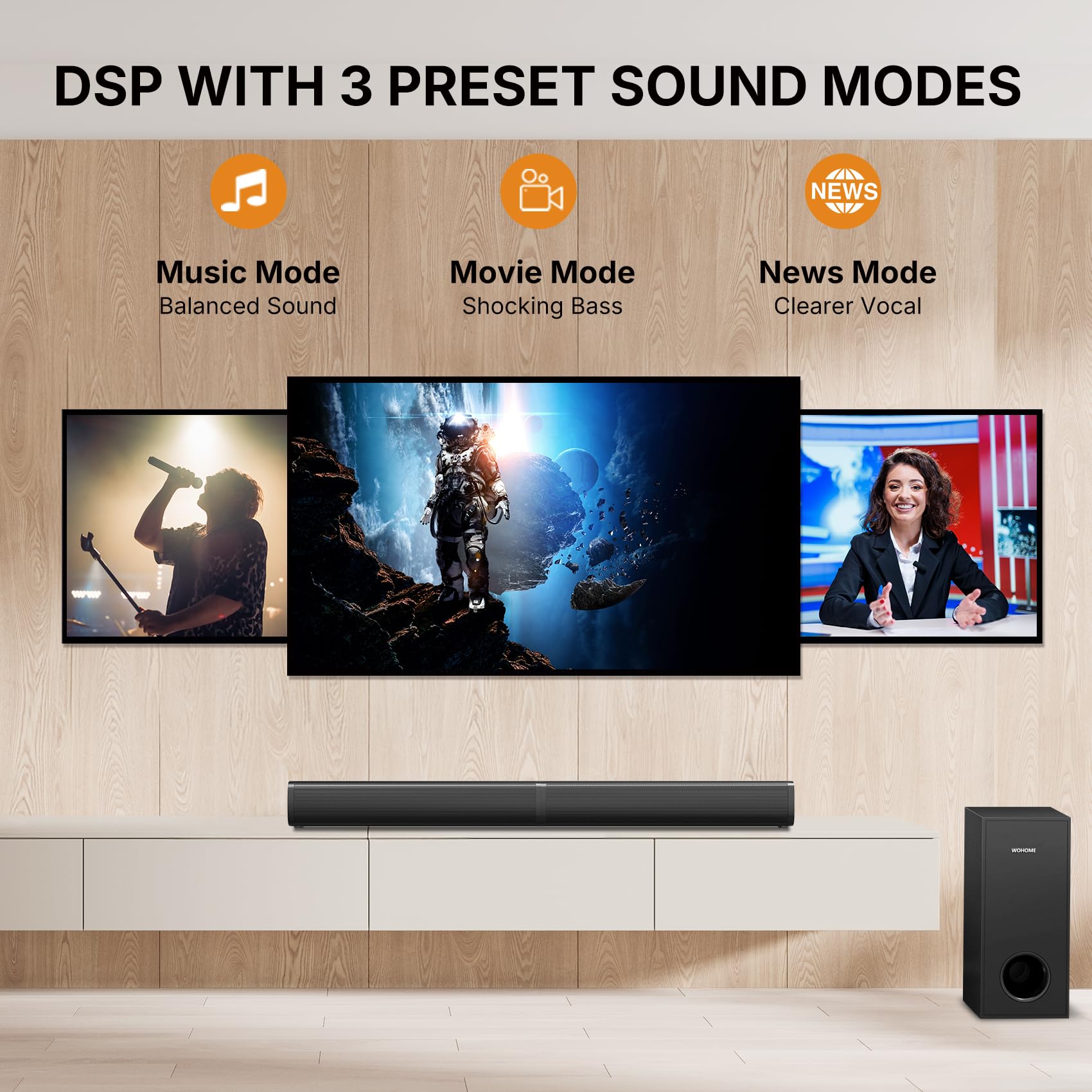 Wohome 2 In 1 Detachable Sound Bar With Subwoofers, 4.1 Channel Bluetooth Sound Bar For Smart Tv, Home Theater Surround Sound Sy