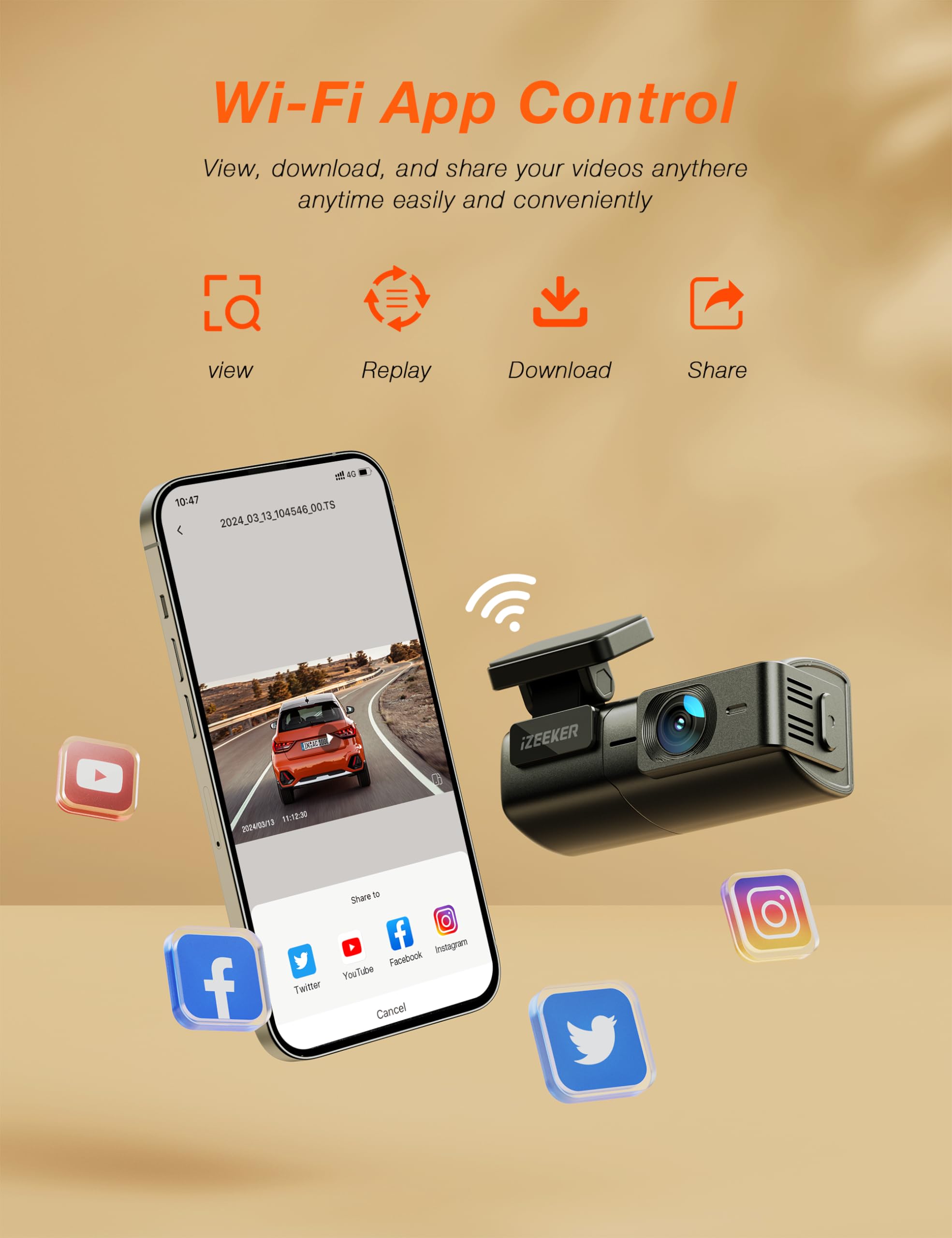 Izeeker 2.5K Dash Cam Wifi Dash Camera For Cars, Mini Car Camera 1440P Front Dashcams With App, Free 32Gb Card, Night Vision, Wd