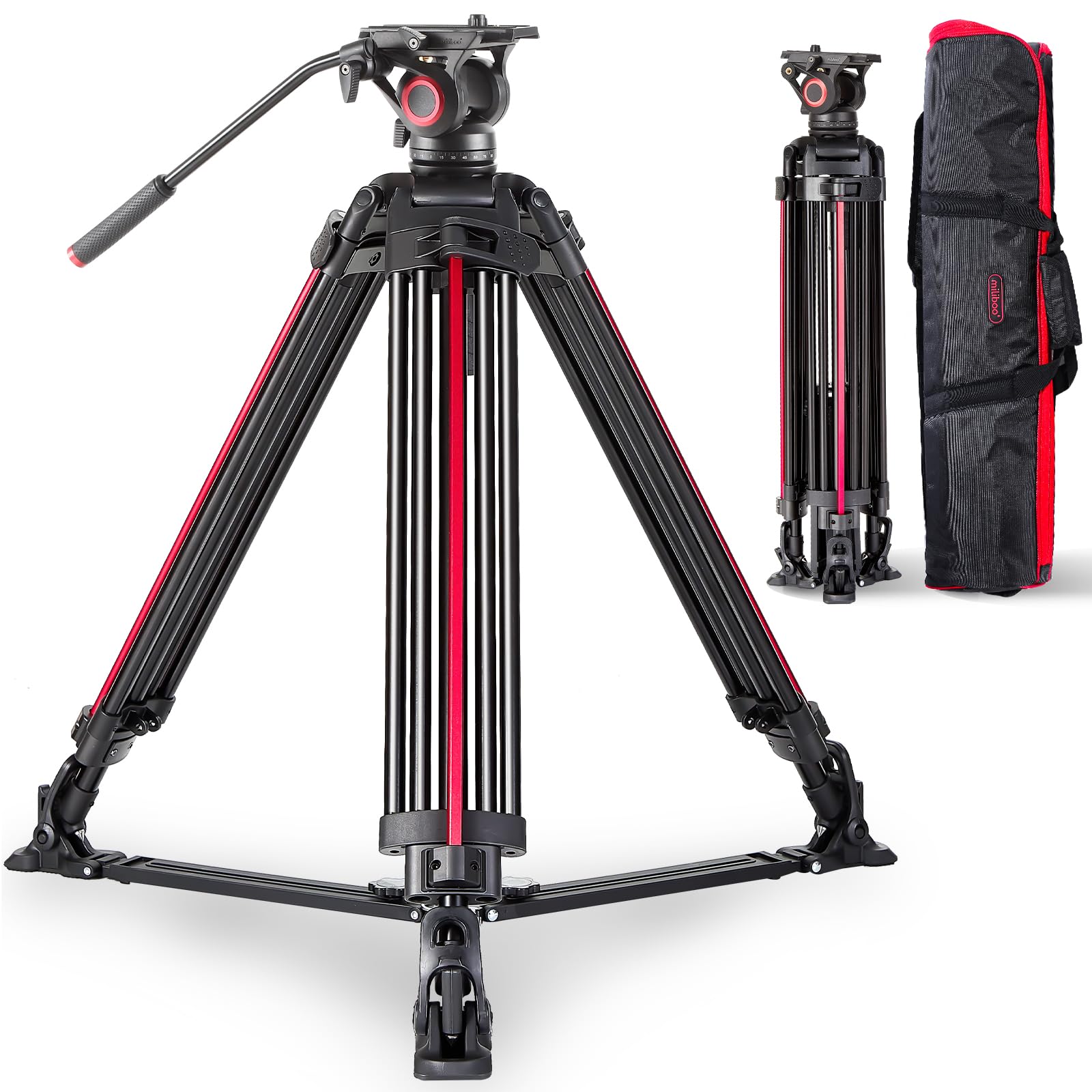 Miliboo Mtt605A Professional Heavy Duty Tripod With Smooth Damping System,One Button Quick Release,Thickened Legs For Camera/Live Streaming/Outdoor Shooting, Ideal For Photographers/Videographers
