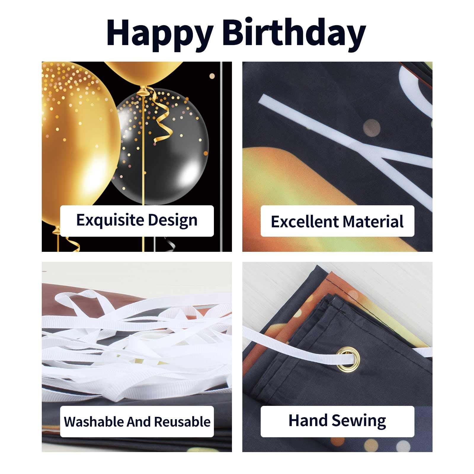 Pakboom Happy 22Nd Birthday Backdrop Banner   22 Birthday Party Decorations Supplies For Men   Black Gold 3.9 X 5.9Ft