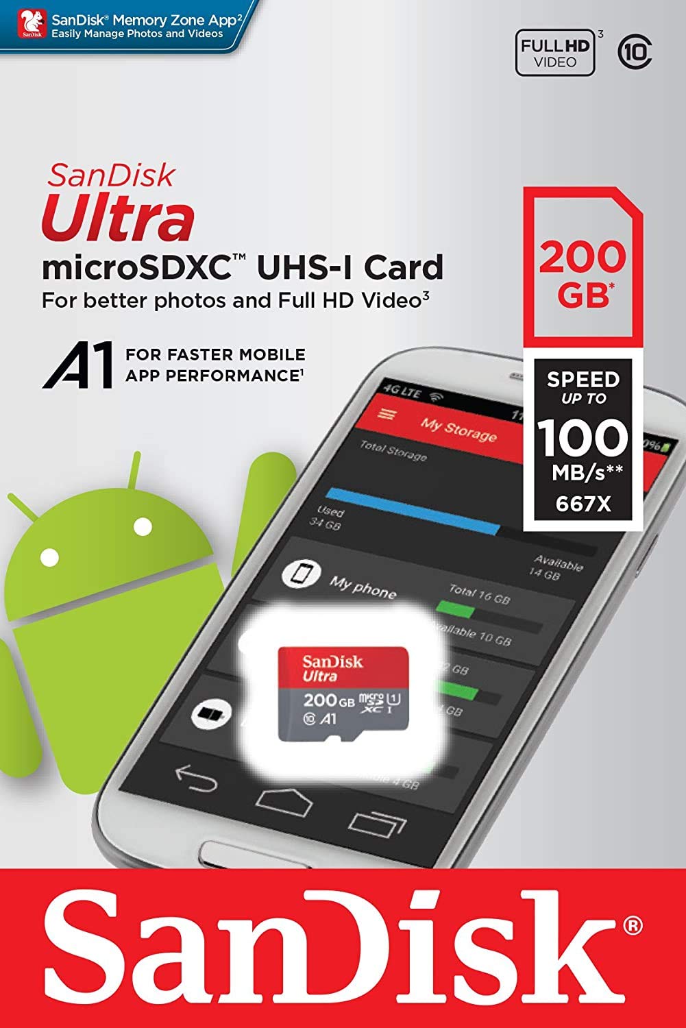 [Older Version] Sandisk 200Gb Ultra Microsdxc Uhs-I Memory Card With Adapter - 100Mb/S, C10, U1, Full Hd, A1, Micro Sd Card - Sd