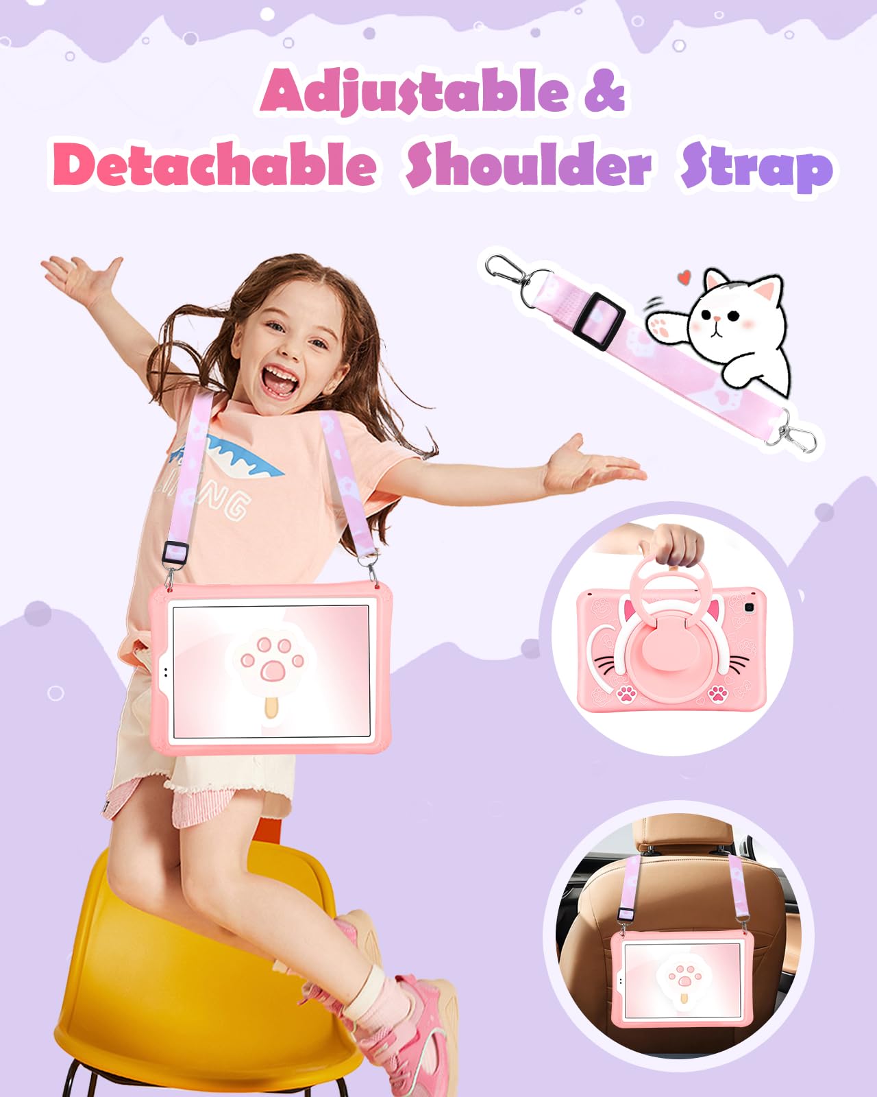 Wazzasoft For Samsung Galaxy Tab A7 Lite 8.7    Case Girls Cute Cat Kawaii Cover Girly 3D Cartoon Women Kitten With Rotating Han