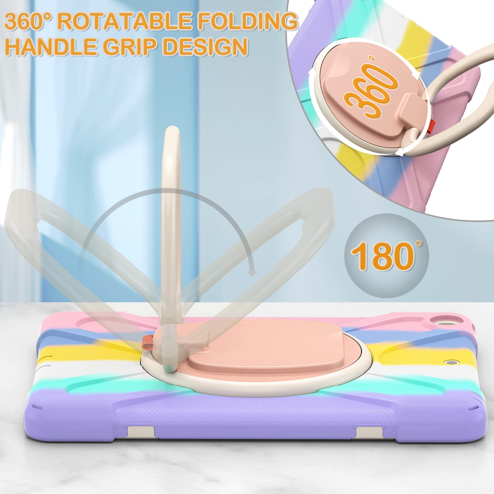 Braecn Case For Ipad 10.2    2021 Ipad 9Th Generation, Shockproof Protective Silicone Cover With Pencil Holder &Rotating Handle