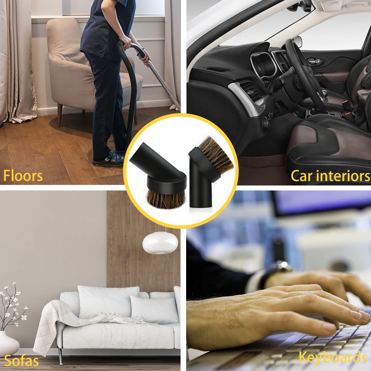 2 Pcs Black Round Dust Brush 1.25'' Vacuum Hose 25Mm Horse Hair For Most Vacuum Cleaners Accessories