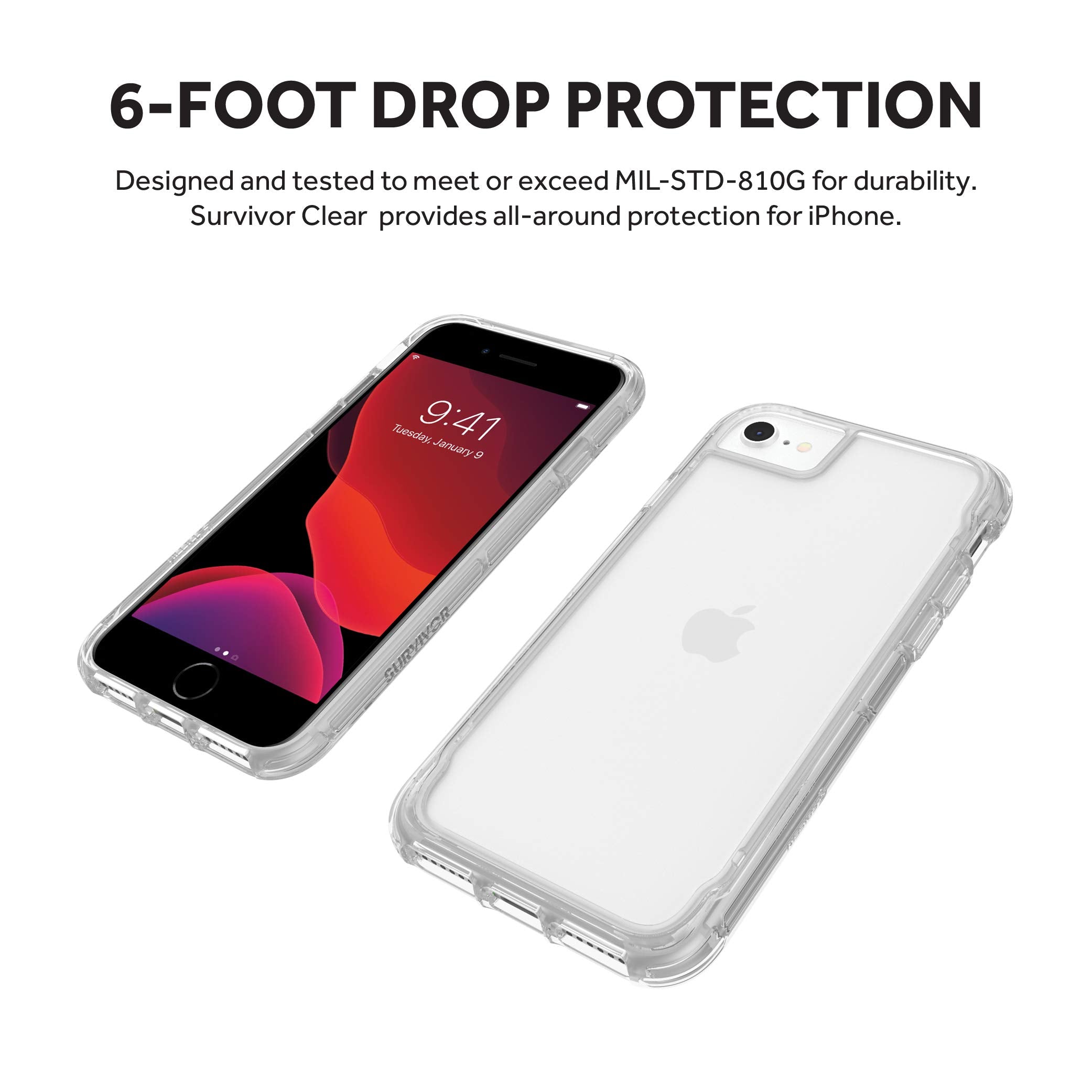 Griffin Survivor Military Grade Clear Case For Apple Iphone Se (2020) / 8/7 / 6S / 6 [Thin Design I Shock Absorbing Corners I Qi