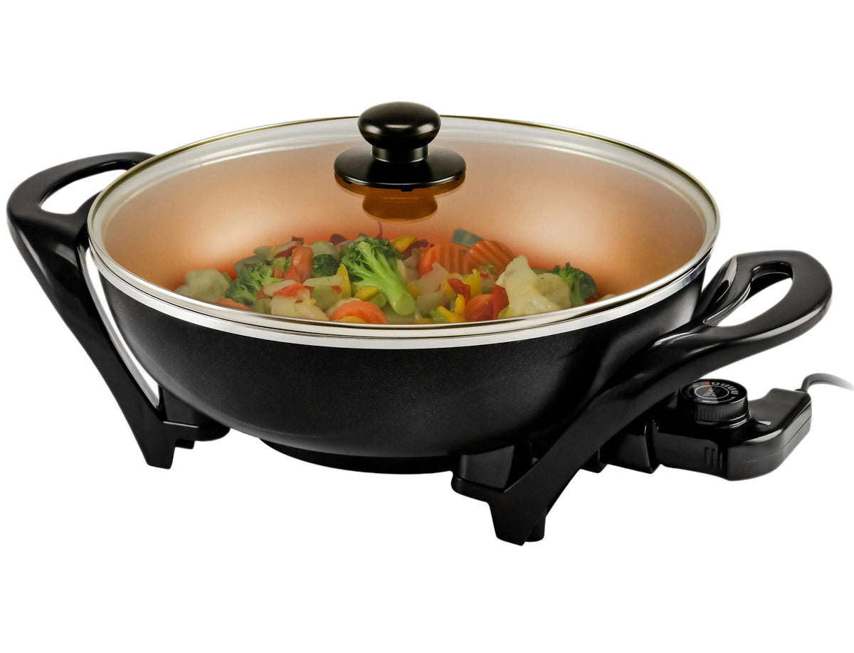 OVENTE Electric Wok with Nonstick Coating, 13 Inch Family-Sized Skillet ...