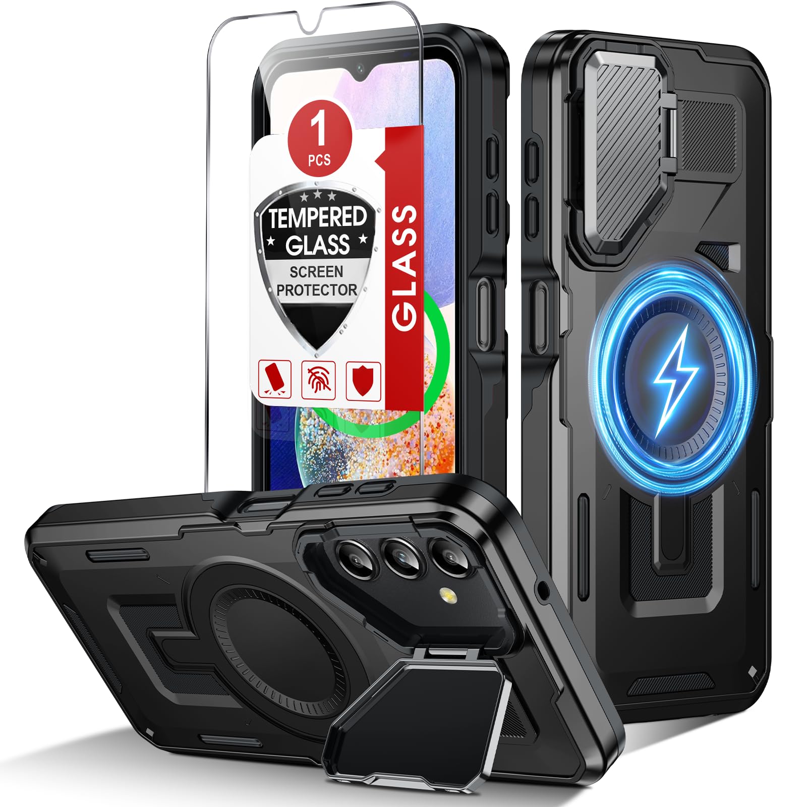 LeYi for Galaxy A14-5G Phone Case: Galaxy A14 5G Case with Glass Screen Protector Compatible with MagSafe Military-Grade Heavy D