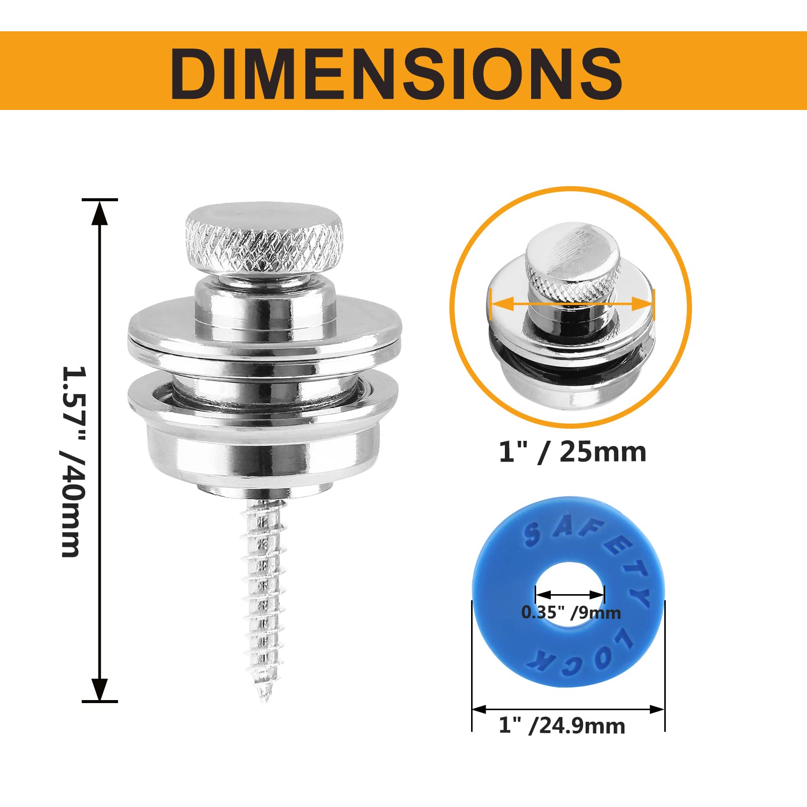 Lifcratms 2Pcs Guitar Strap Locks, Silver Metal Flat Round Head Straplocks, Buttons Security Quick Release Heavy Duty Strap Lock