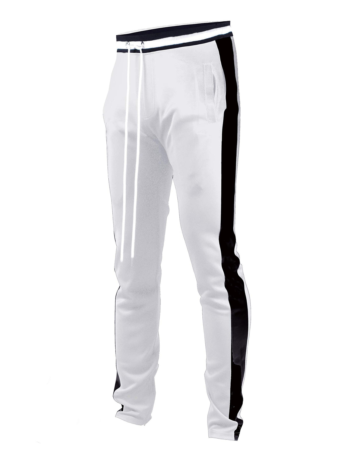Screenshotbrand S41700 Mens Hip Hop Premium Slim Fit Track Pants   Athletic Jogger Bottom With Side Taping Whiteblack Xlarge