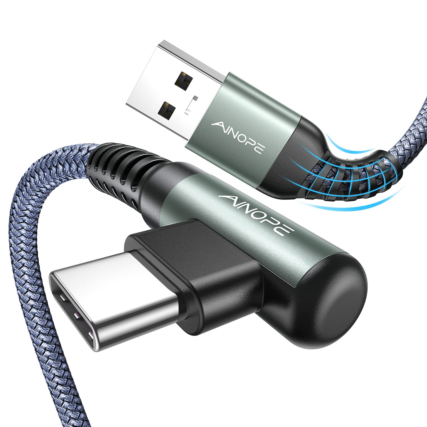 Ainope [2 Pack, 1.6Ft] Usb To Usb C Cable, 3.1A Type C Charger Fast Charging Right Angle, Durable Nylon Braided Usb C Charging C