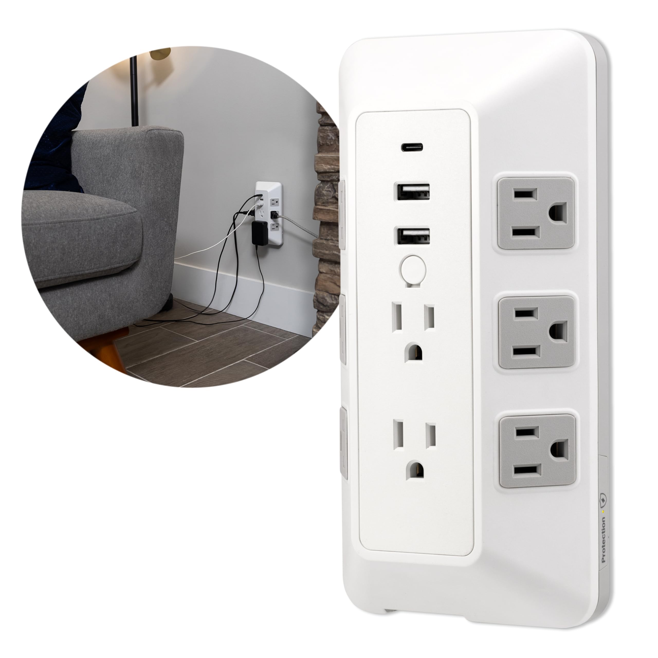 Ge 8 Outlet Surge Protector With Usb, Outlet Extender, 2 Usb A, 1 Usb C, Adapter Spaced, For Home School And Office, 2000J, Whit