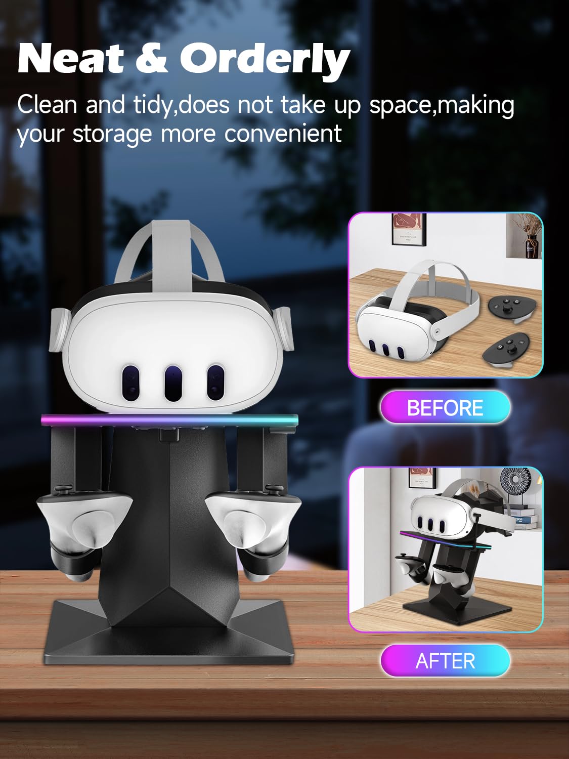 Charging Dock For Meta Quest 3S/3/2 Or Pro: Rgb Vertical Charging Station For Oculus Quest 3S/3, Charging Stand With 14-Color Rg