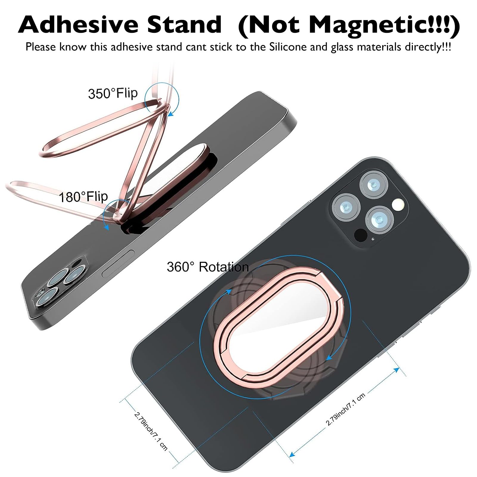 Phone Ring Holder Finger Kickstand, 360 Rotation Metal Phone Grip For Magnetic Car Mount Foldable Cell Phone Stand Compatible Wi