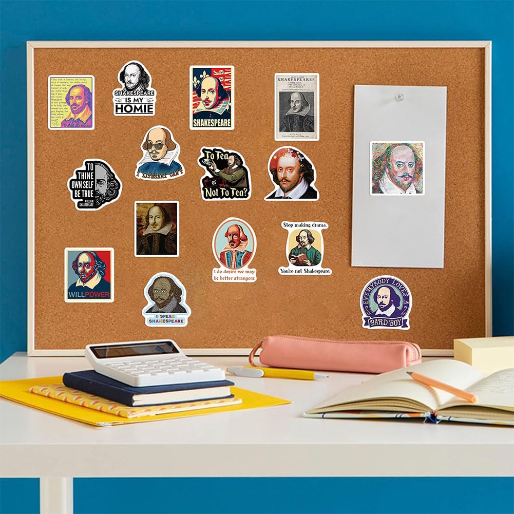 50Pcs William Shakespeare Stickers Waterproof Vinyl Decals For Notebook Water Bottles Laptop Luggage Cup Mobile Phone Skateboard