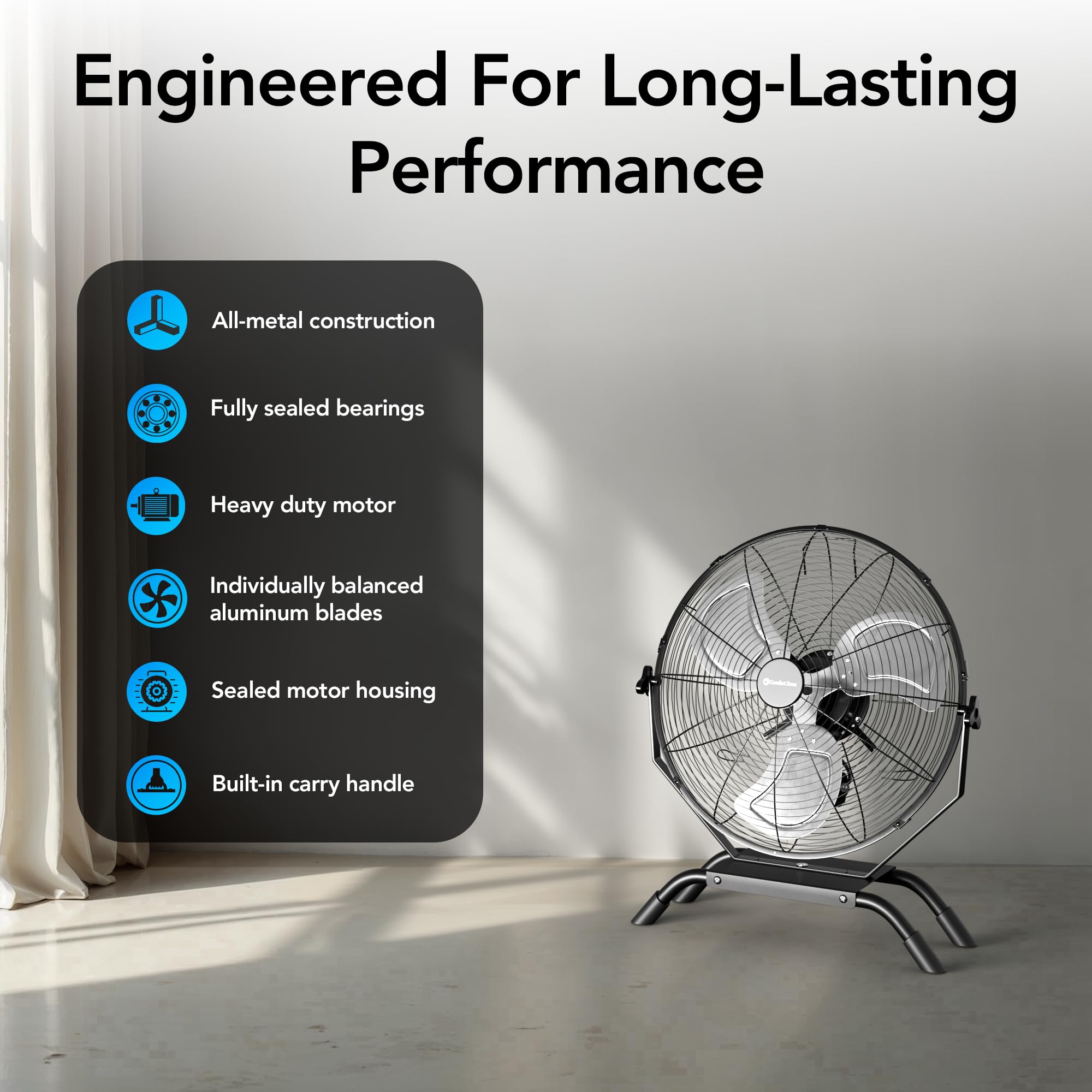 Comfort Zone 20    Industrial Wall Mount Or Floor Fan, 3 Speeds, Angle Adjustment, All-Metal Construction, & Steel Mounting Brac