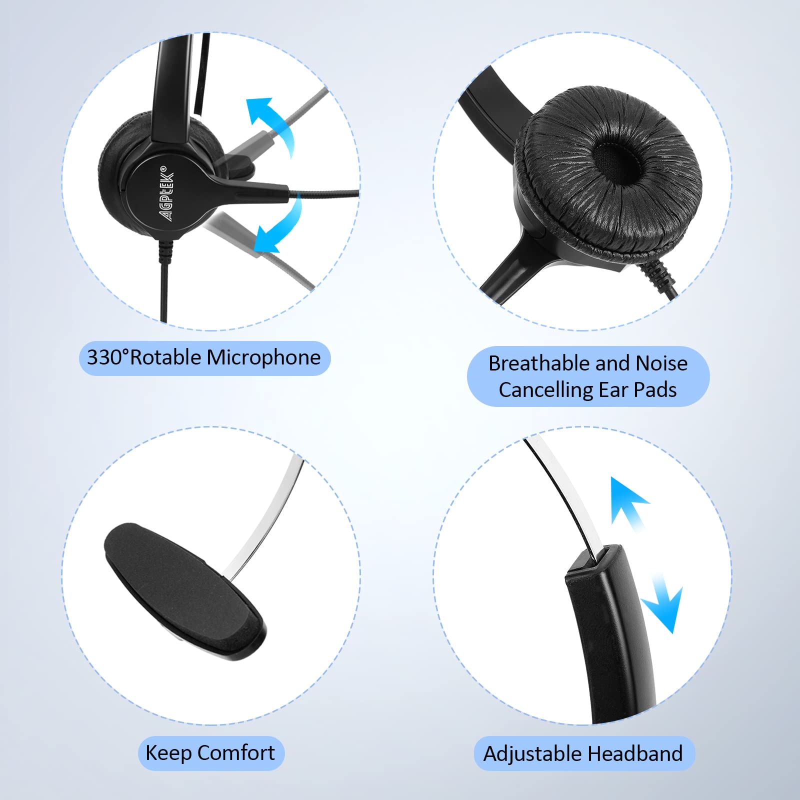 Agptek Hands Free Call Center Noise Cancelling Corded Monaural Headset Usb Headset With Microphone For Pc Headphone With Mic Mir