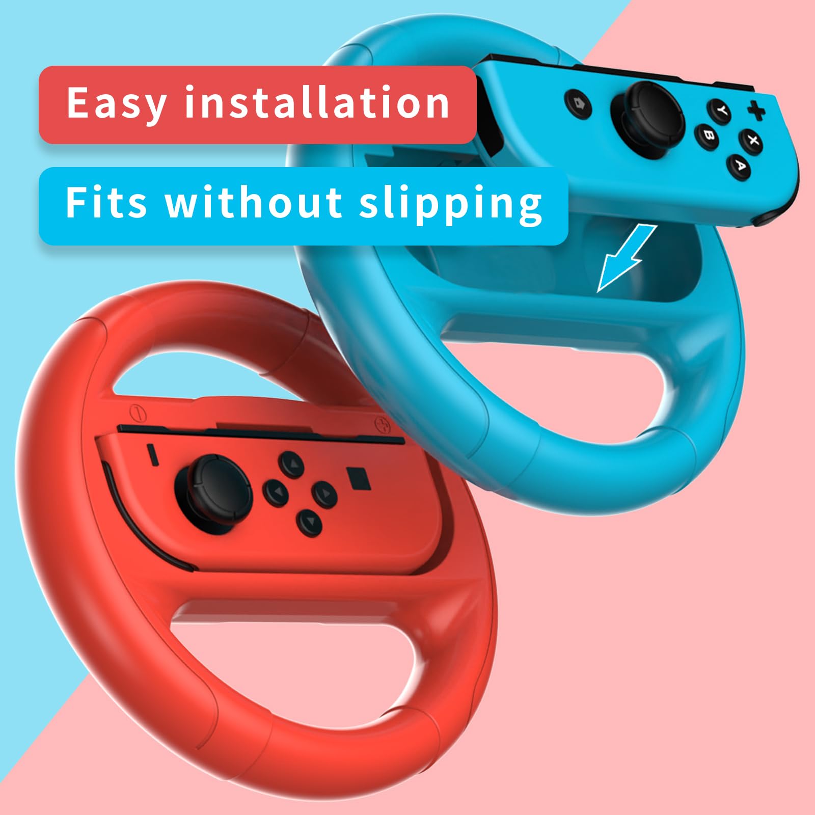 2 Pcs Grips For Joy Con And 2 Pcs Steering Wheel Compatible For Nintendo Switch Wheel, Family Sports Party Pack Accessories Comp