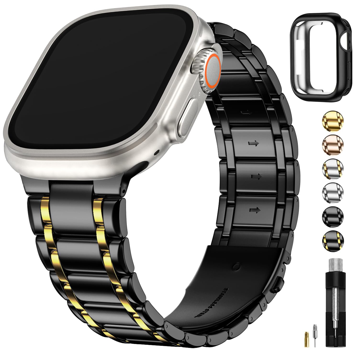 Fullmosa Bands Compatible Apple Watch 49Mm 46Mm 45Mm 44Mm 42Mm 41Mm 40Mm 38Mm, Stainless Steel Iwatch Band With Case For Apple W
