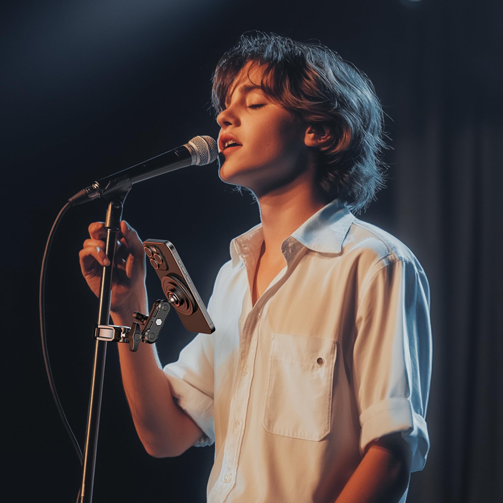 Mic Stand Phone Holder Aluminum Compatible With Magsafe Iphone 16/15/14/13/12 Plus Pro Max Series, Side Mount Cellphone Music St