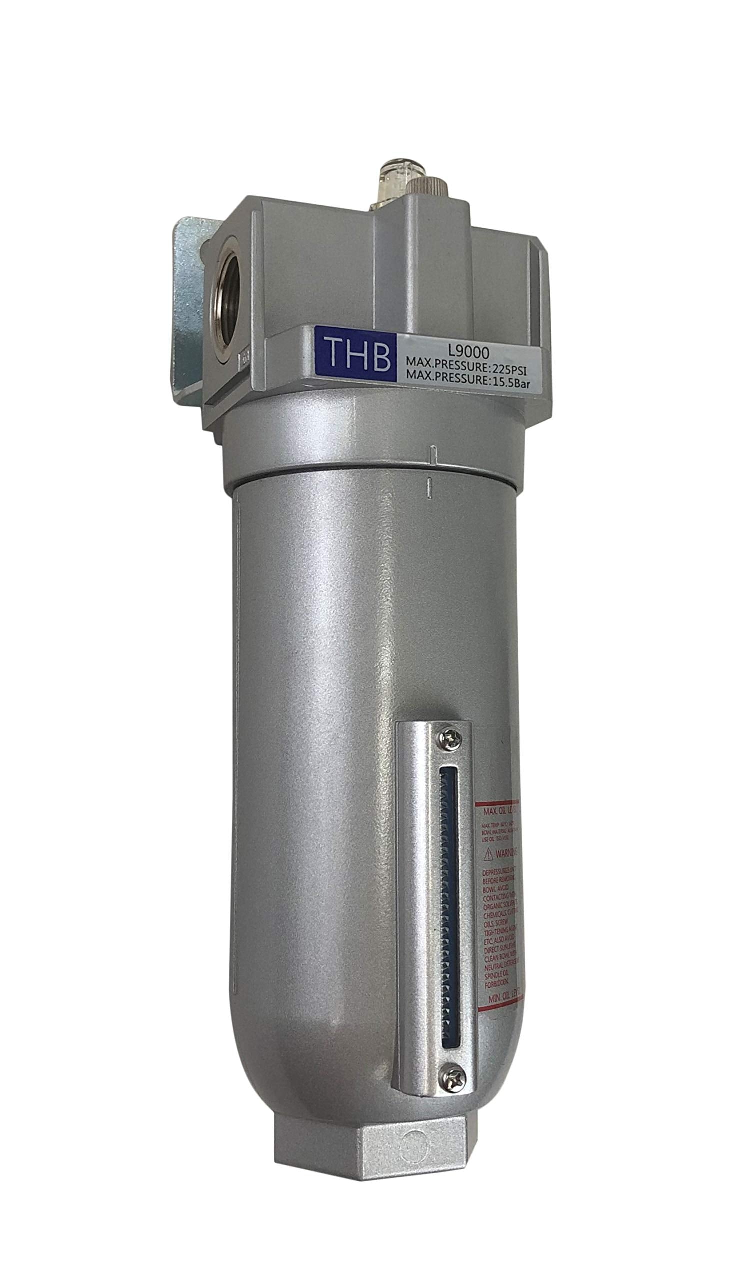 Industrial Grade Lubricator Oiler For Compressed Air Lubricate Pneumatic Air Tools, Metal Bowl With Visible Sight Glass, 225 Psi