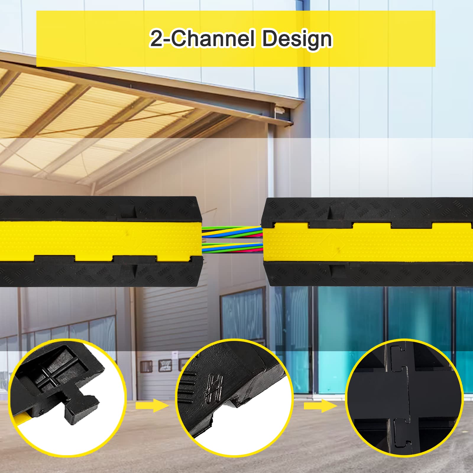 Cxrcy Cable Ramp 3 Pack 2 Channel 11000Lbs Axle Capacity Floor Cord Cable Protector, Rubber Speed Bumps Hose Protector Ramps For