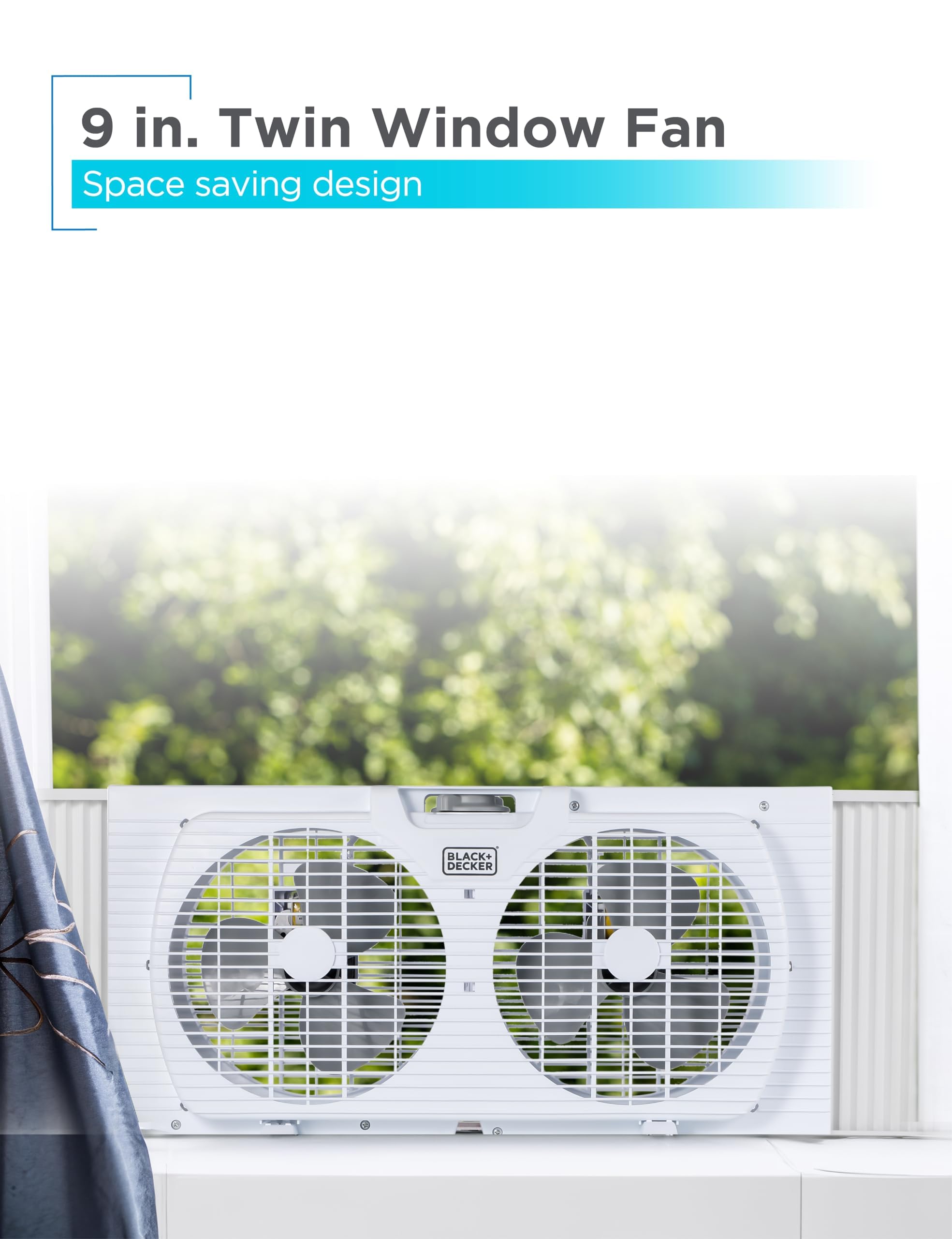 Black+Decker 9'' Dual Window Fan For Window Screen With 2 Speed Settings, Twin Window Fan With Mechanical Controls And Removable