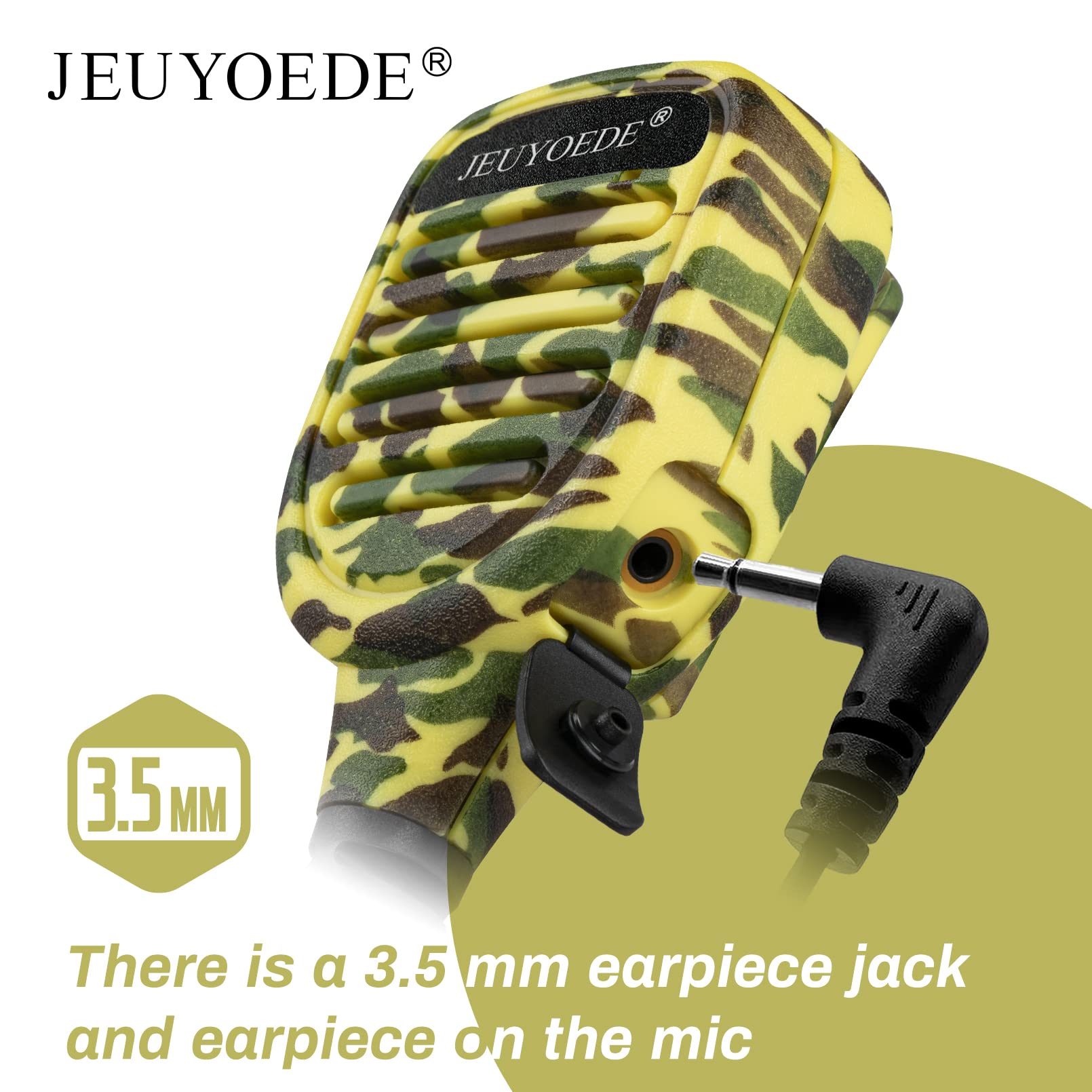 Jeuyoede Waterproof Ip56 Handheld Speaker Microphone With 3.5Mm Earpiece Jack Compatible With Kenwood 2 Pin Radios (Yellow Camou
