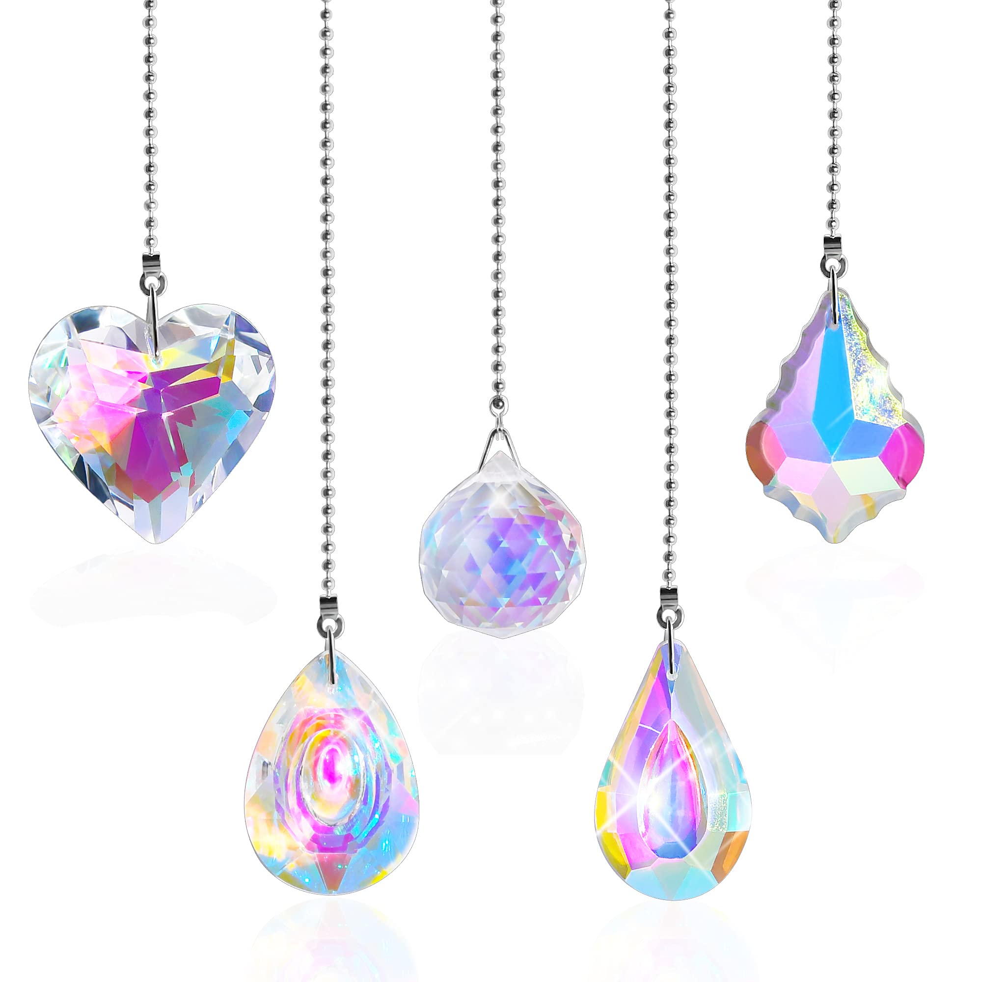 Worldity 5 Pieces Crystal Ceiling Fan Pull Chain, Rainbow Maker Fan Pulls Decorative, Pull Chain Extension With Connector For Li