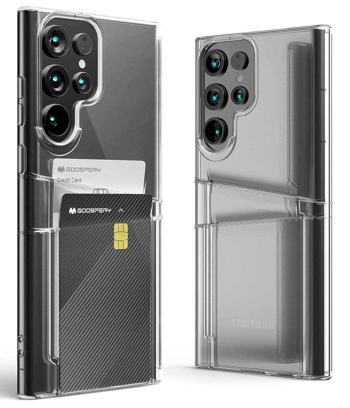 Goospery Clear Wallet Designed For Galaxy S22 Ultra Case, Slim Thin User Friendly Holds 2 Cards Soft Anti Yellowing Tpu Protecti