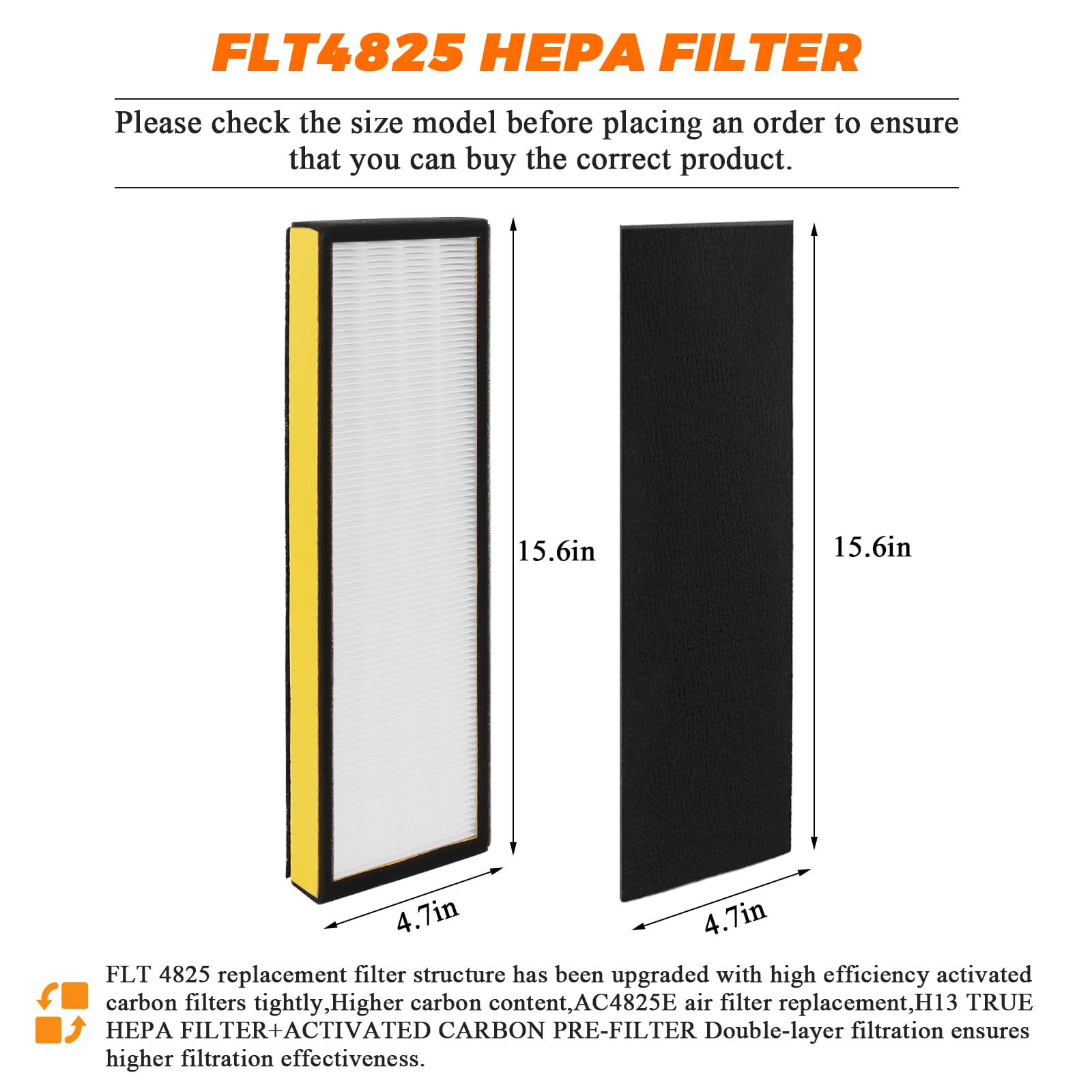 Blutoget Flt4825 Replacement Filter B Replaces Ac4825 Ac4825E Ac4825Dlx(Pack Of 2 X Hepa Filters + 2 X Carbon Pre Filters)
