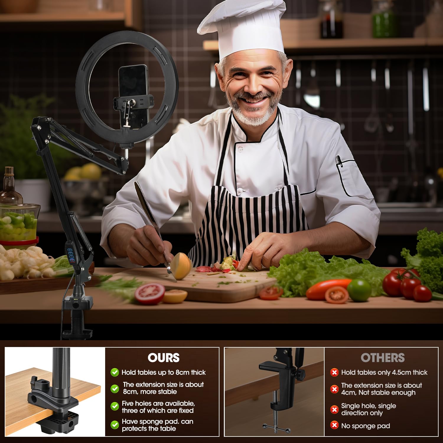 Weiibdie Overhead Camera Mount With 10'' Selfie Ring Light,Adjustable Phone Arm Stand, Desk Tripod Holder Content Creator Lighti