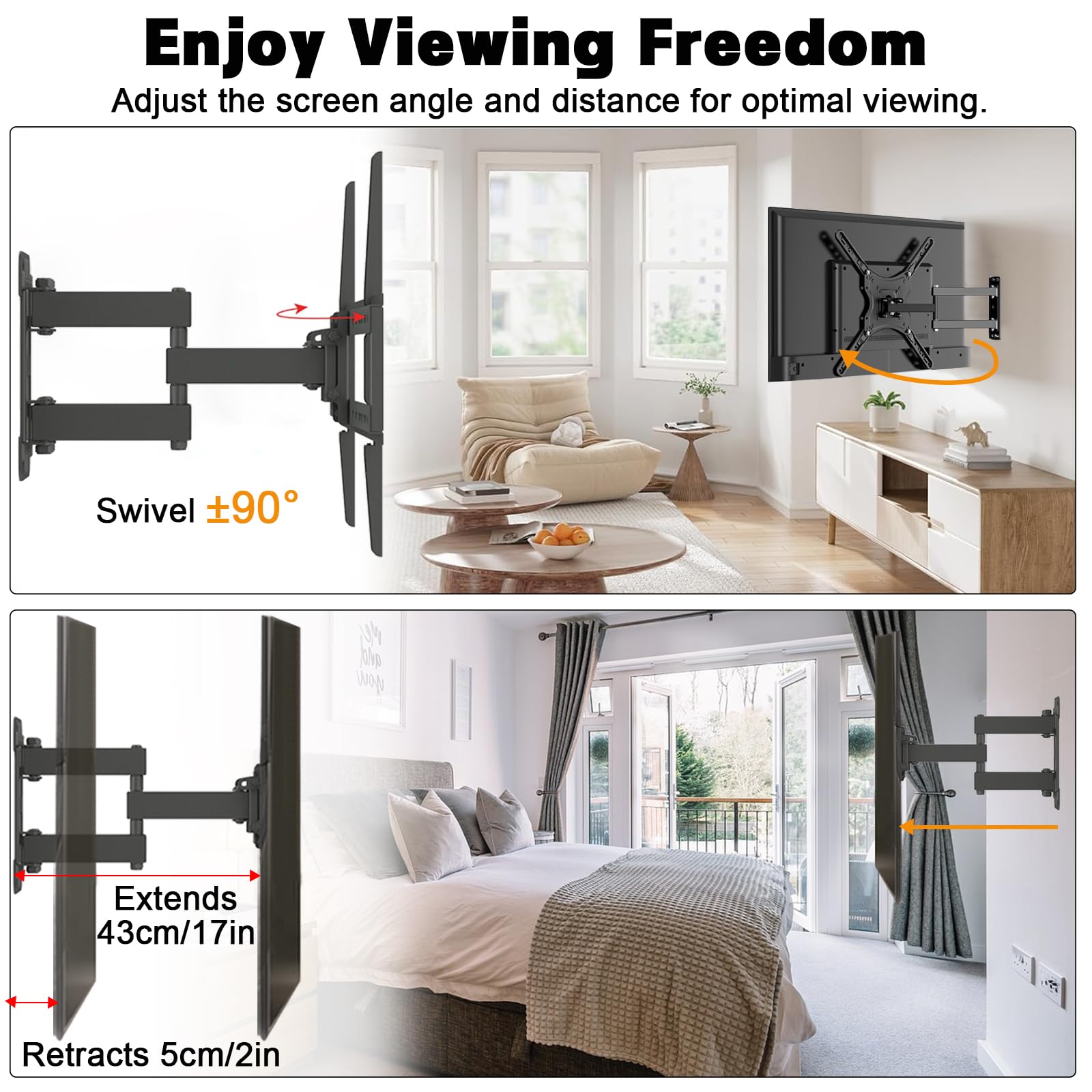 Swivel Tv Wall Mount Full Motion Tv Bracket With Articulating Arm For Most 14 60 Inch Led, Lcd Flat Curved Smart Tvs Monitor Til