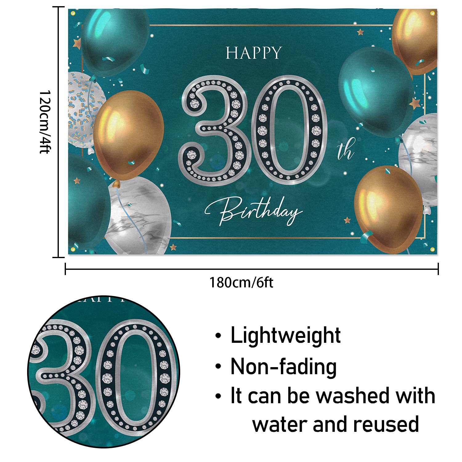 Hamigar 6X4Ft Happy 30Th Birthday Banner Backdrop   30 Years Old Birthday Decorations Party Supplies For Women Men   Green Silve