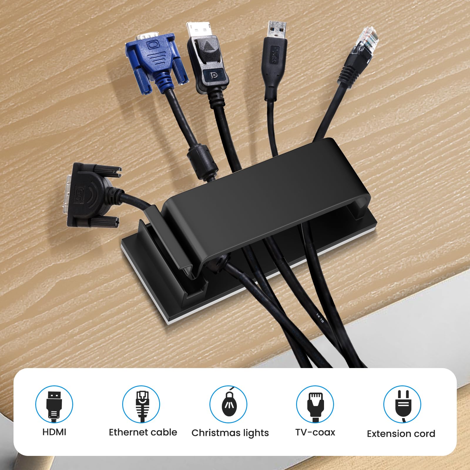 Adhesive Cable Management Clip (20Pcs Black)