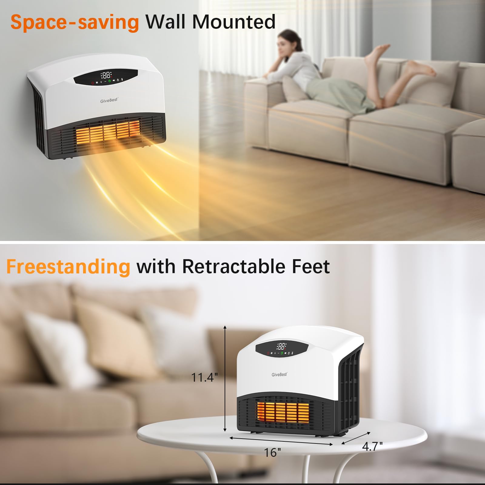Givebest Smart Wall Heater   1500W Space Heater For Indoor Use, Work With Alexa, Adjustable Thermostat, Remote And Wifi Control,