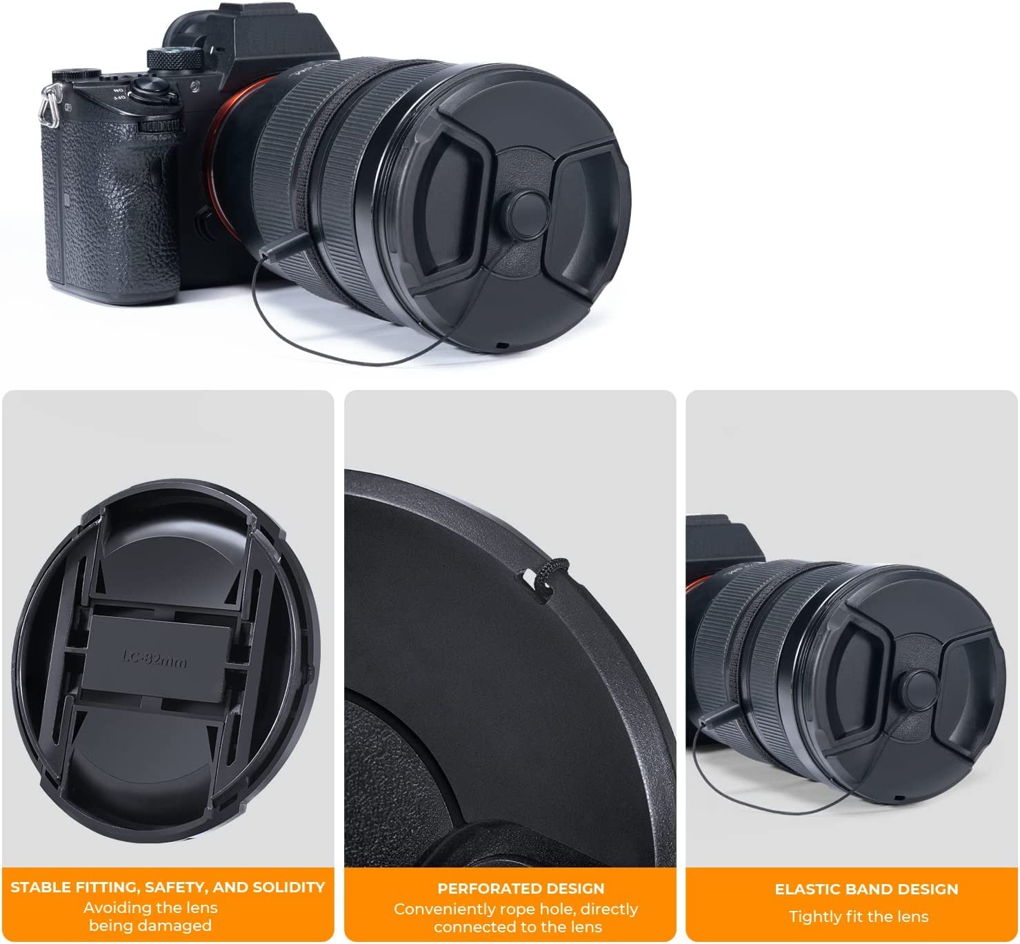 K&F Concept 52Mm Lens Cap, 9 In 1 Center Pinch Lens Cover + Anti Loss Keeper Leash + Microfiber Cleaning Cloth Kits Compatible W
