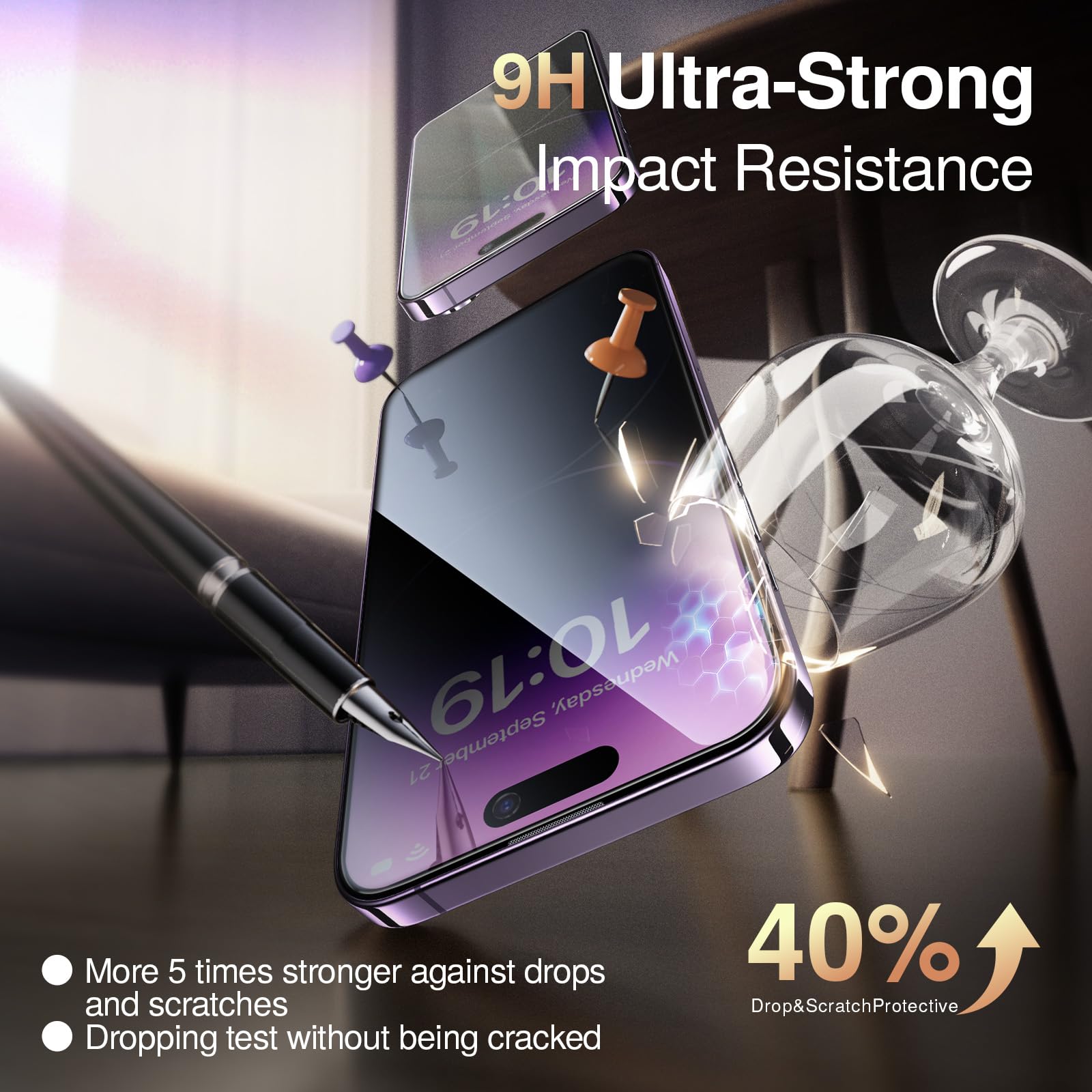 Smartdevil 2Pack Privacy Screen Protector 9H Top Shatterproof [ Military Grade Protection ] Screen Protector Tempered Glass With