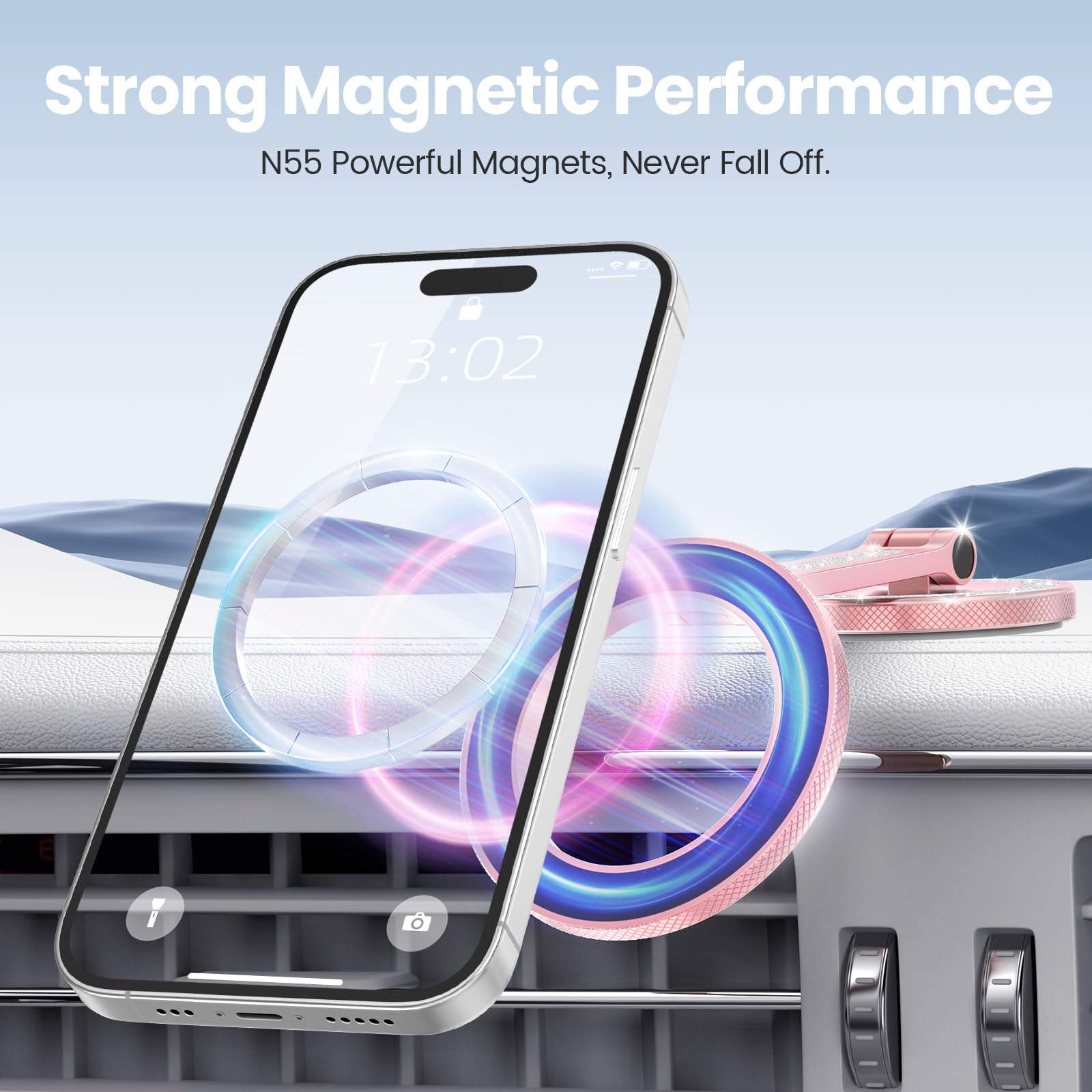 Pikabo For Magsafe Car Mount, Magnetic Phone Holder For Car, Car Phone Holder For Dashboard And Tesla Screen, Made Of Aluminum A