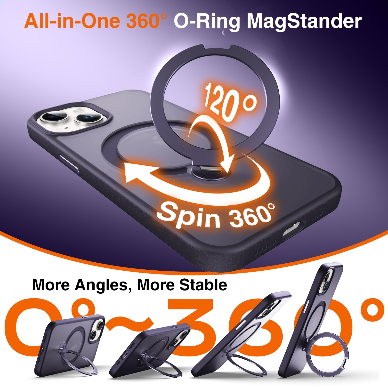 Chicfun 360 O-Ring Magstander For Iphone 15 Case With Magnetic Kickstand Ring Holder [Compatible With Magsafe][360Rotate Stand R