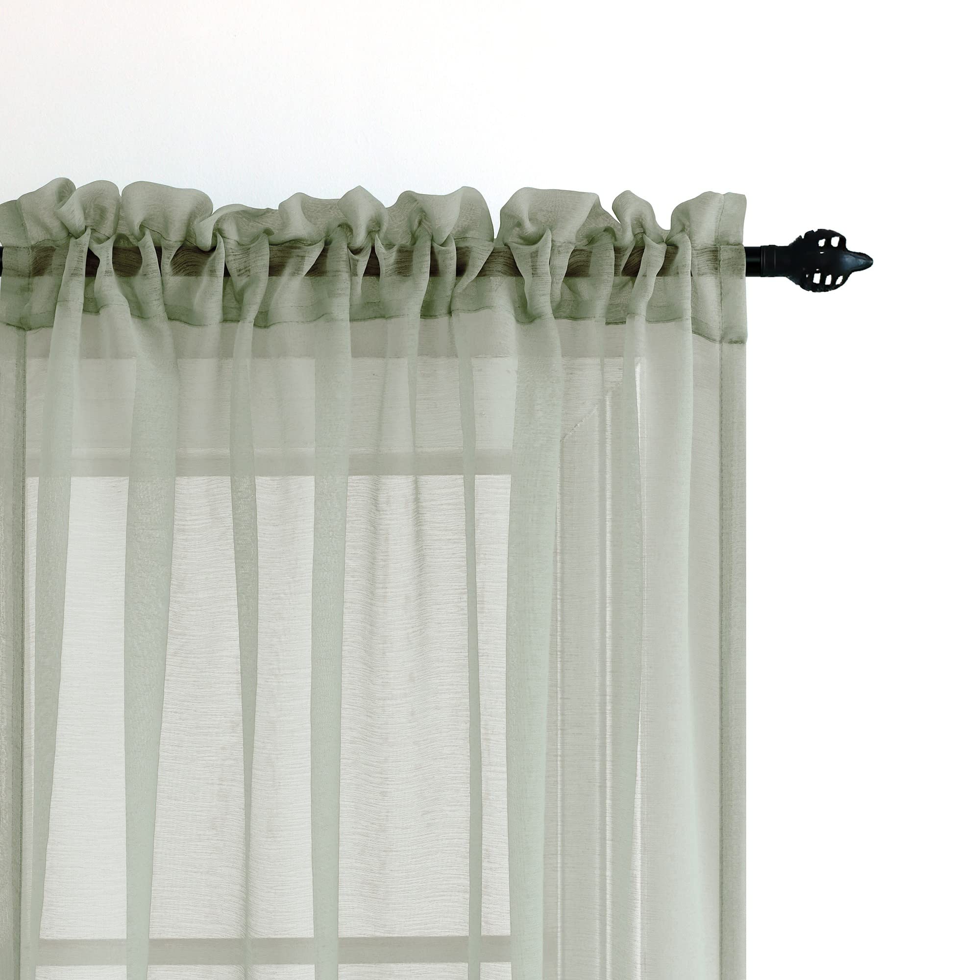 Boho Decor Sage Green Short Curtains 45 Inch Length For Bathroom Kitchen Windows 2 Panels Rod Pocket Small Semi Sheer Curtains F