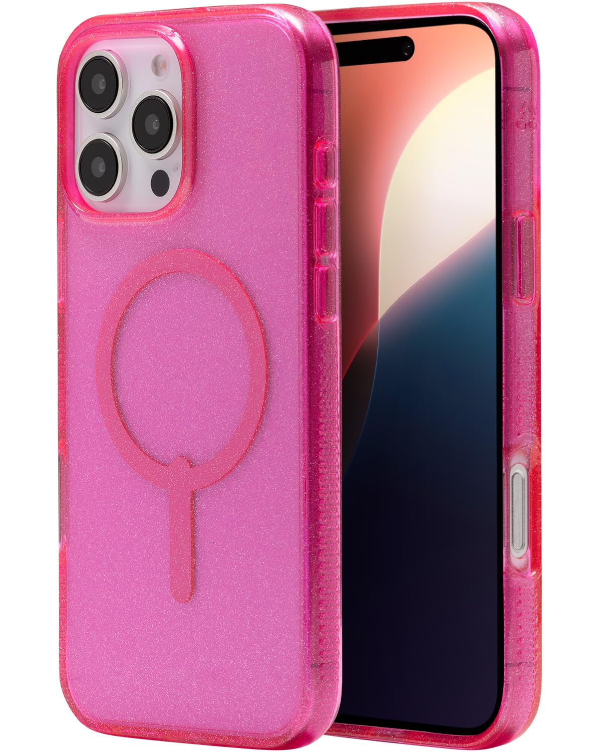 ZAGG Milan Snap Case for iPhone 16 Pro Max - Pink Glitter, MagSafe Compatible, 13ft Drop Protection, Recycled Materials, Slim & 