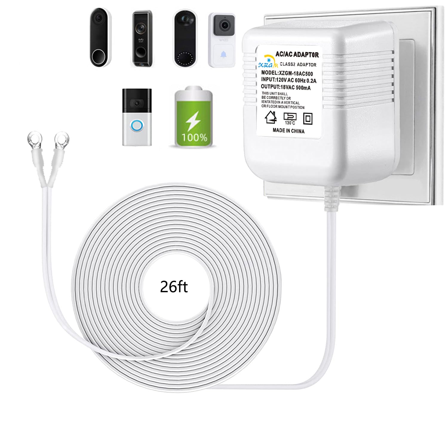 Video Doorbell Special Power Transformer, 18V500Ma Ring Doorbell Power Adapter, Compatible With Ring, Nest, Eufy, Wyze, Arlo Wir