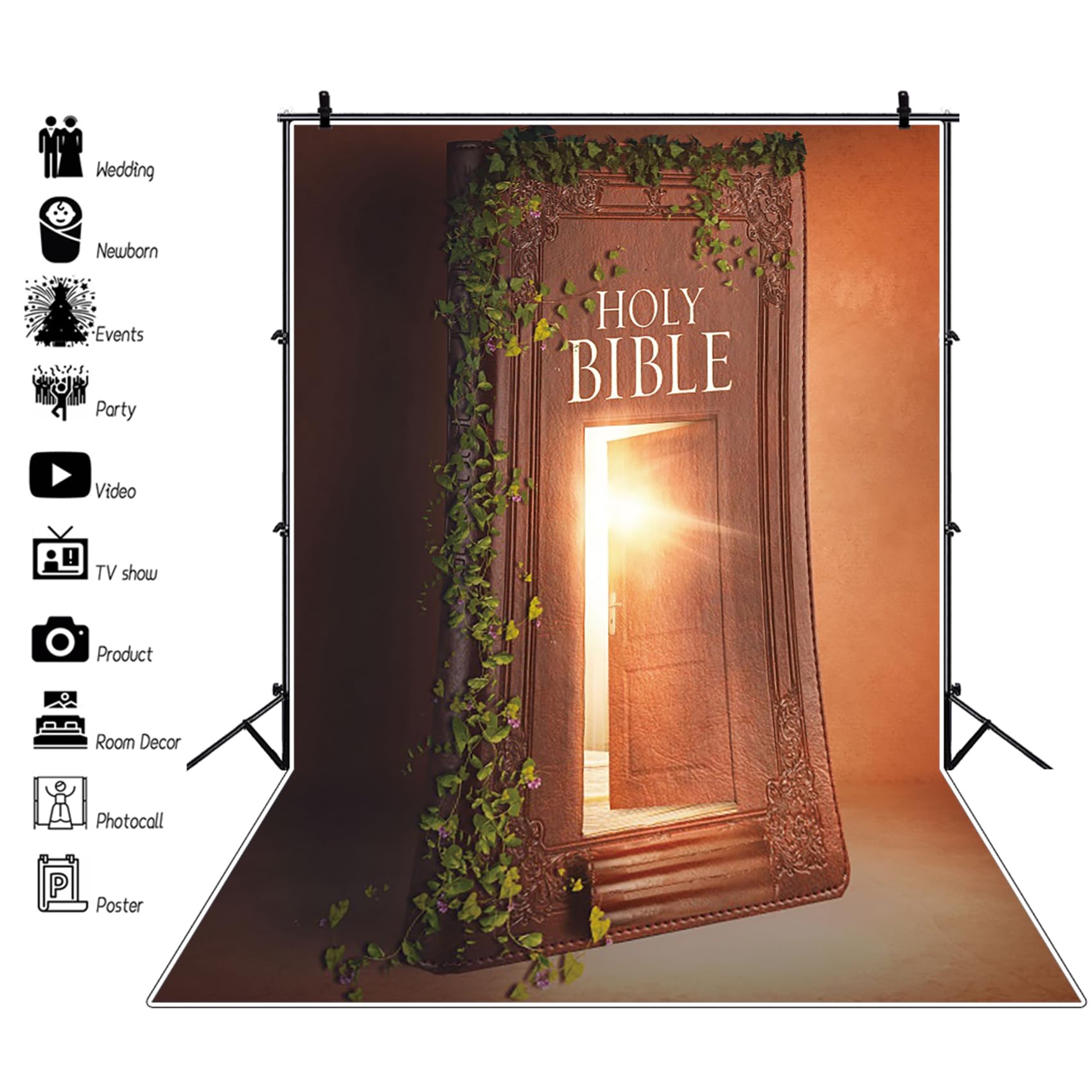 Renaiss 6X8Ft Holy Bible Backdrop For Photoshoot Kids Christ Portrait Scripture Holy Light Door To Heaven Photography Background