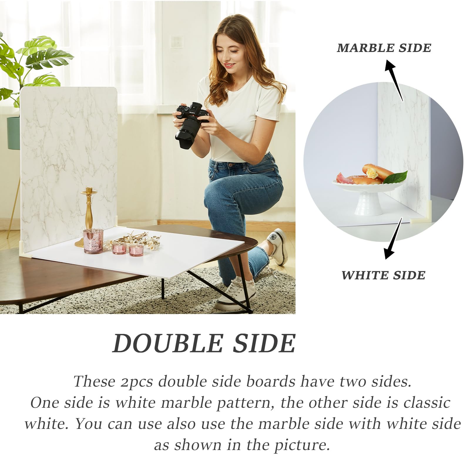 2 Pcs Boards Photo Backdrop 2 Marbles Texture For Flat Lay, Food Photography Background 24X24 Inch, Beiyang (Marble+Marble)