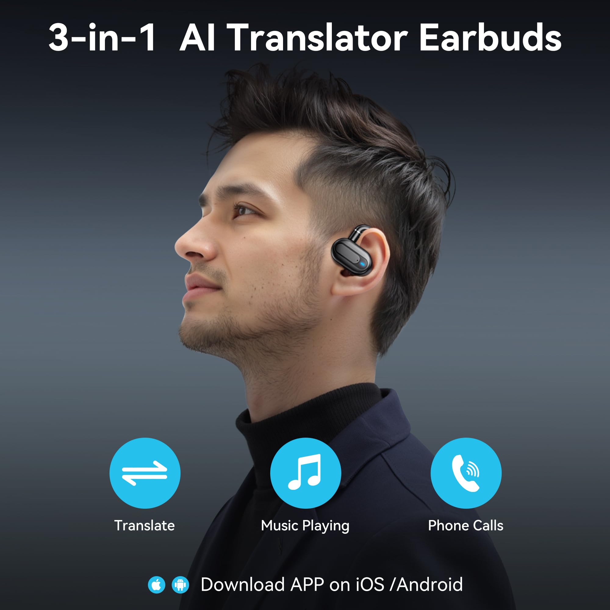 Ai Language Translation Earbuds, 3-In-1 Instant Translator Earbuds With 163 Languages Wireless Bluetooth Two Way Online Voice Tr