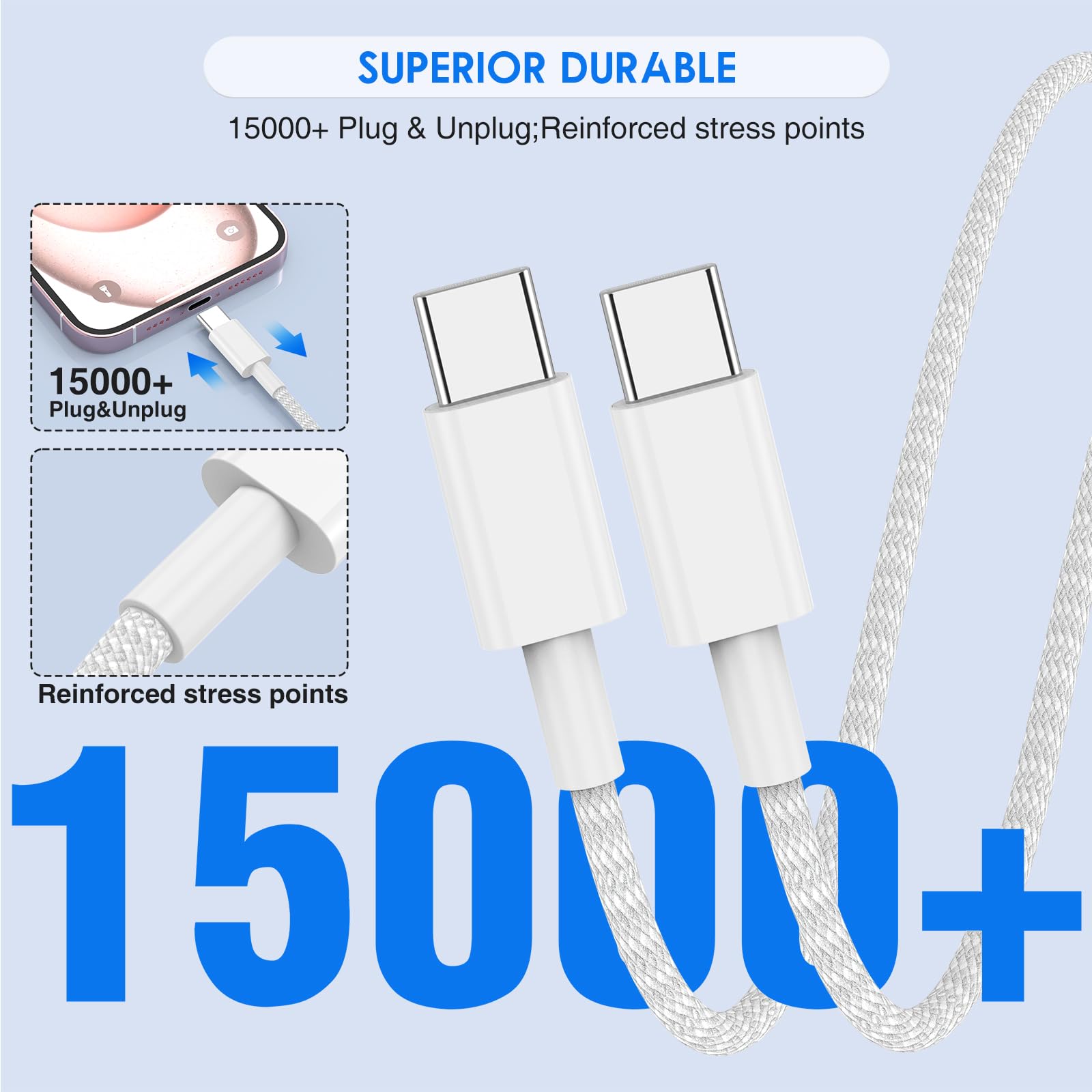 Ooouse For Iphone 15 Usb C Fast Charger Cable ,2Pack 3Ft Usb C To Usb C Cable Charging Cord, Nylon Braided Charger Cable For Iph