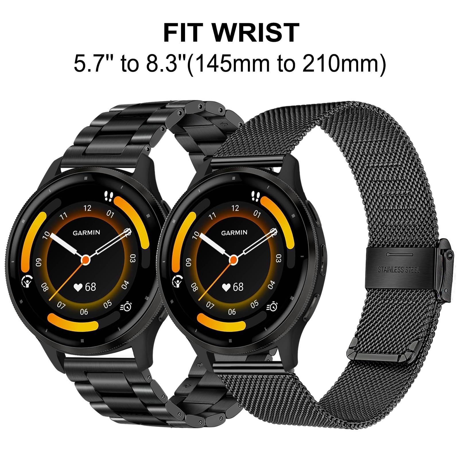 Trumirr Band Sets For Venu 3 (45Mm) / Forerunner 570 47Mm Smart Watch Men, Solid Stainless Steel Metal + Mesh Strap Quick Releas